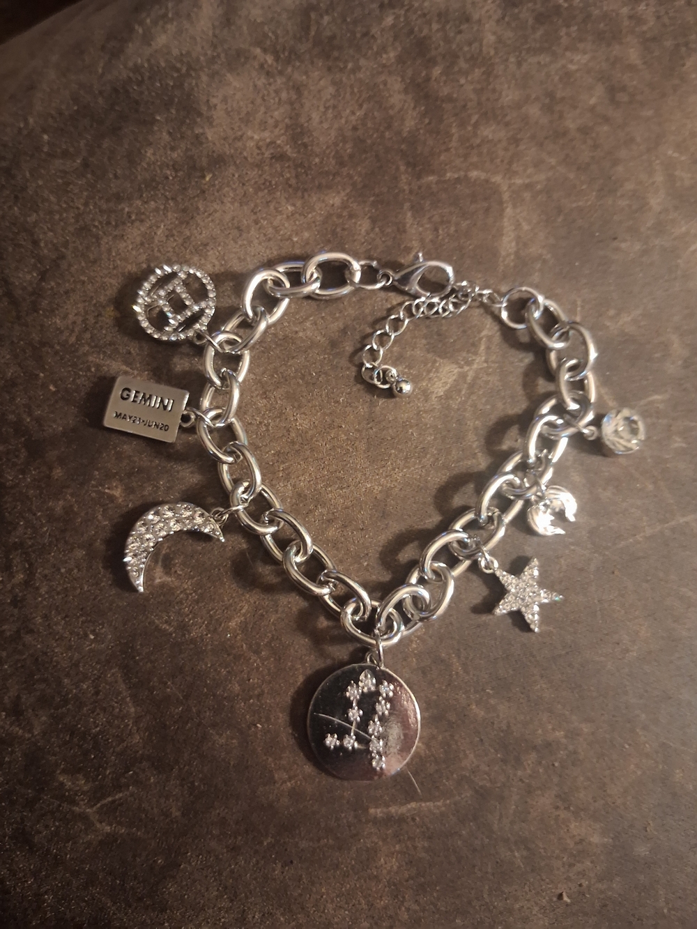 Gemini Charm Silver-Tone Zodiac Charm Bracelet